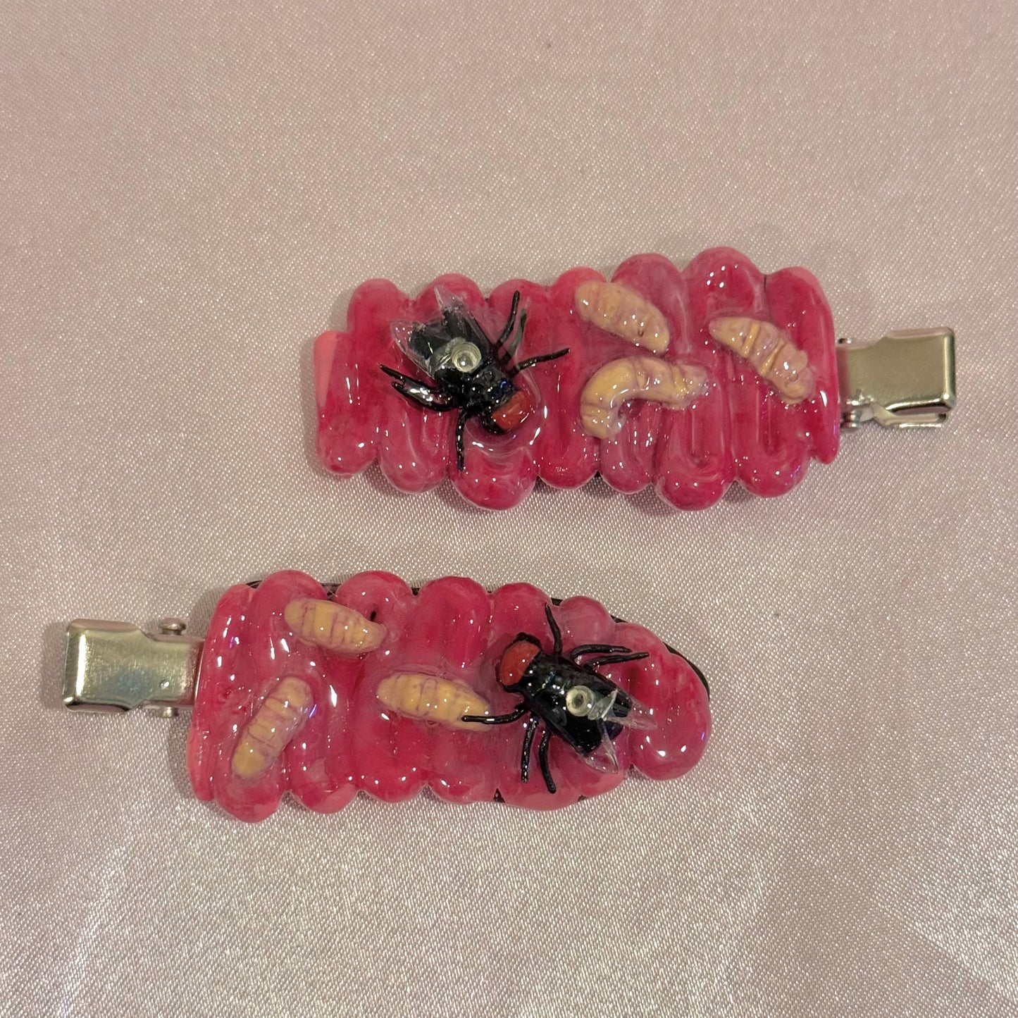 Fly & Maggots on Guts Hair Clip Duo