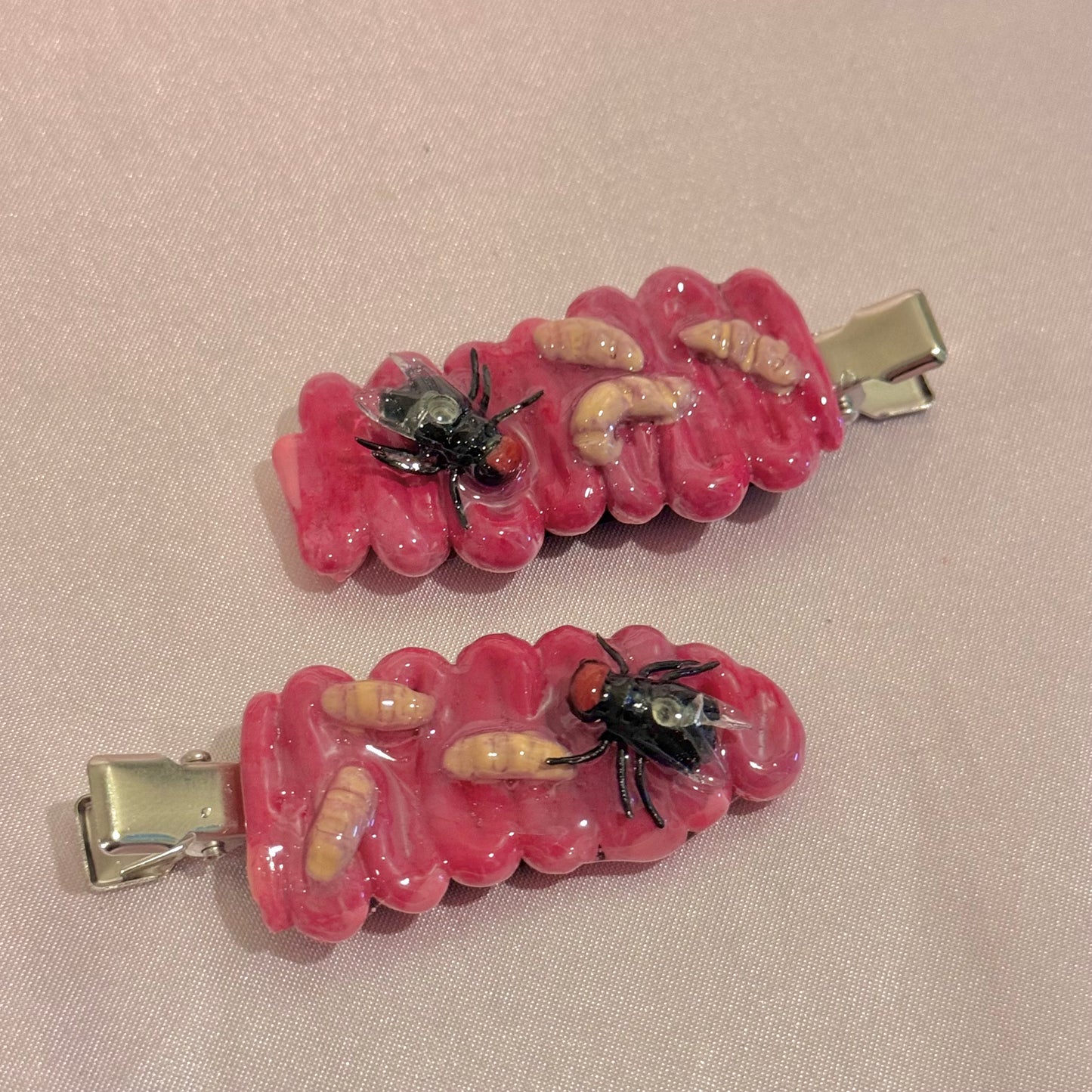 Fly & Maggots on Guts Hair Clip Duo
