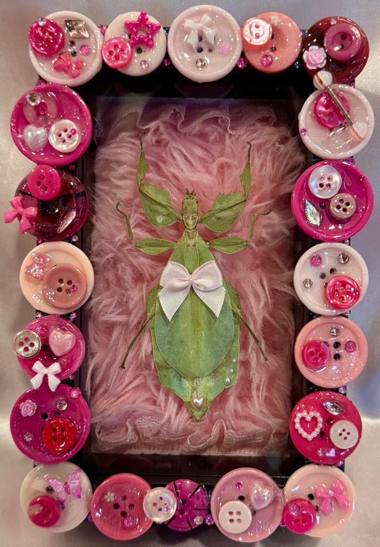 Green Leaf Insect Button Baby on Fur