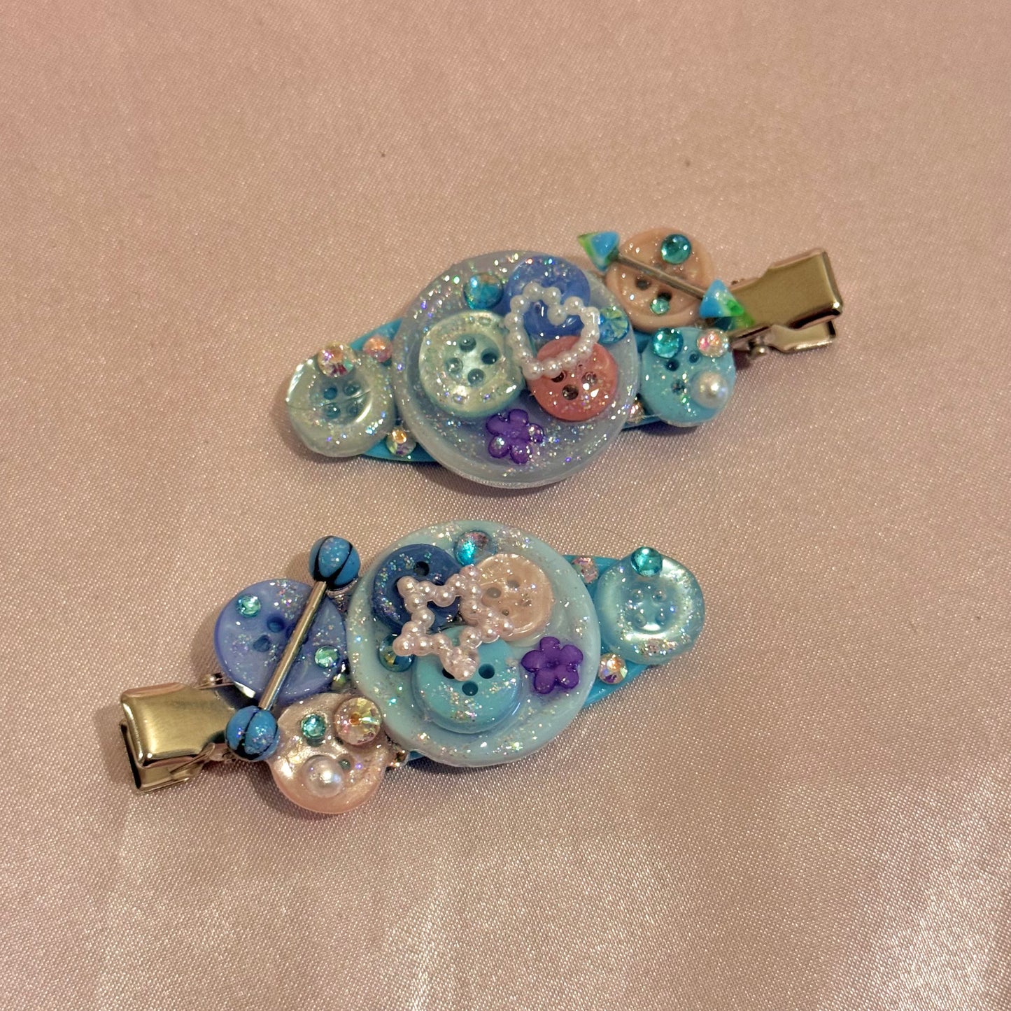 Blue Button Baby Hair Clips