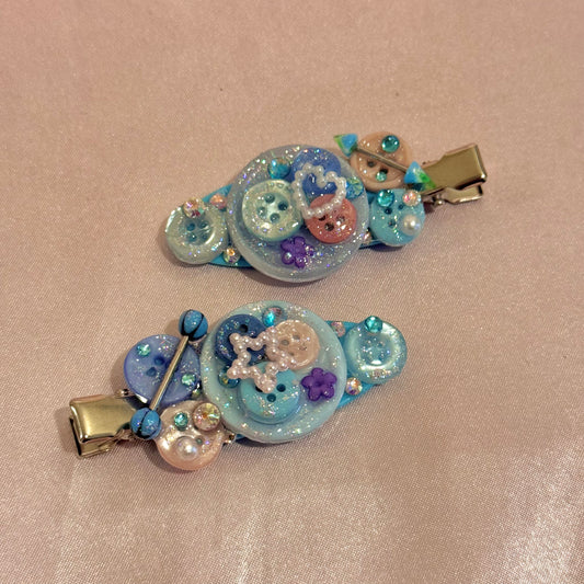 Blue Button Baby Hair Clips