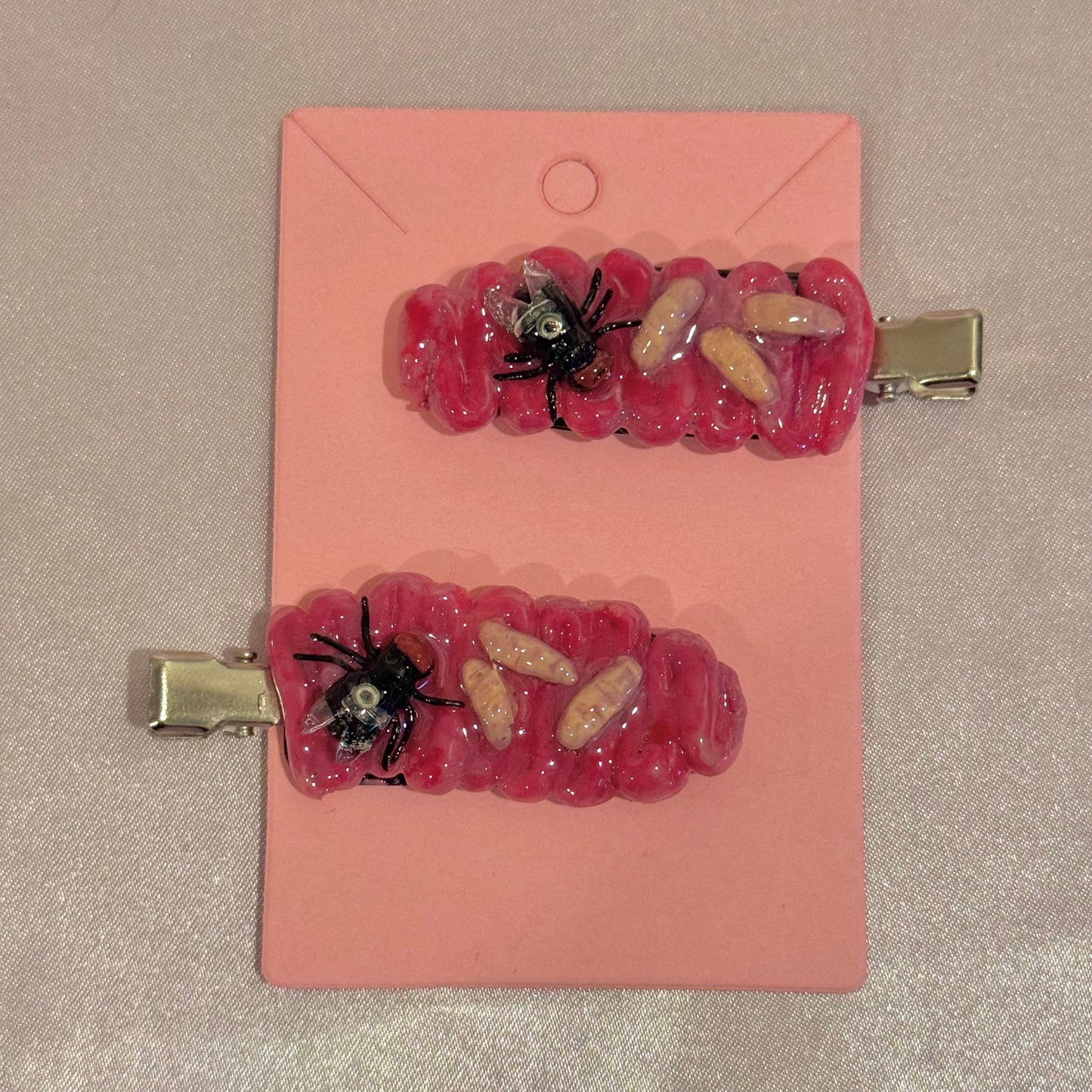 Fly & Maggots on Guts Hair Clip Duo