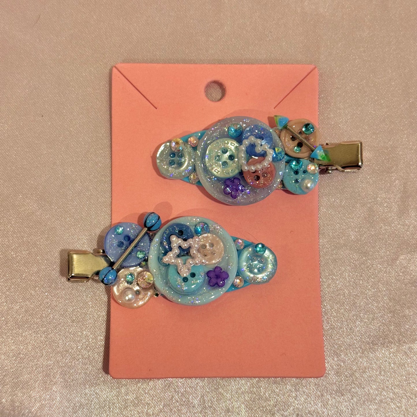 Blue Button Baby Hair Clips