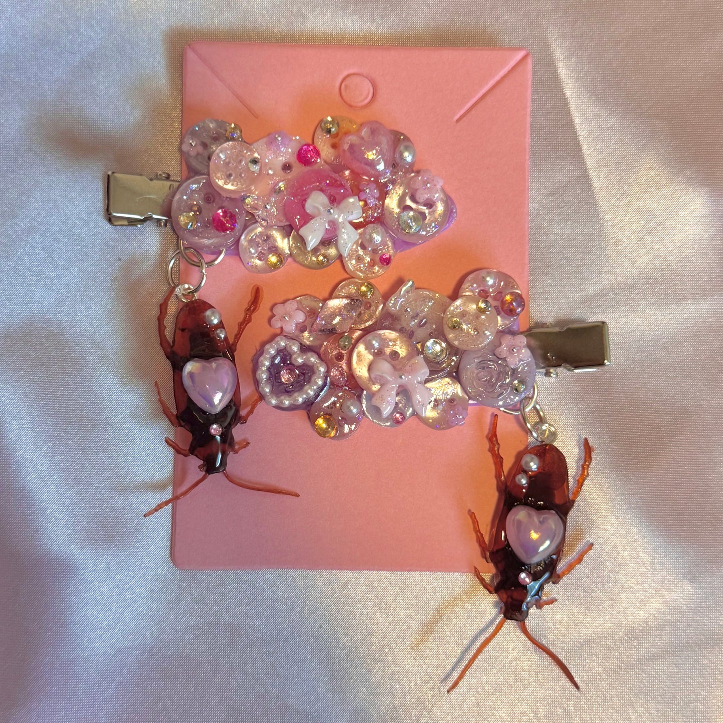 Pink Roach Button Baby Hair Clips