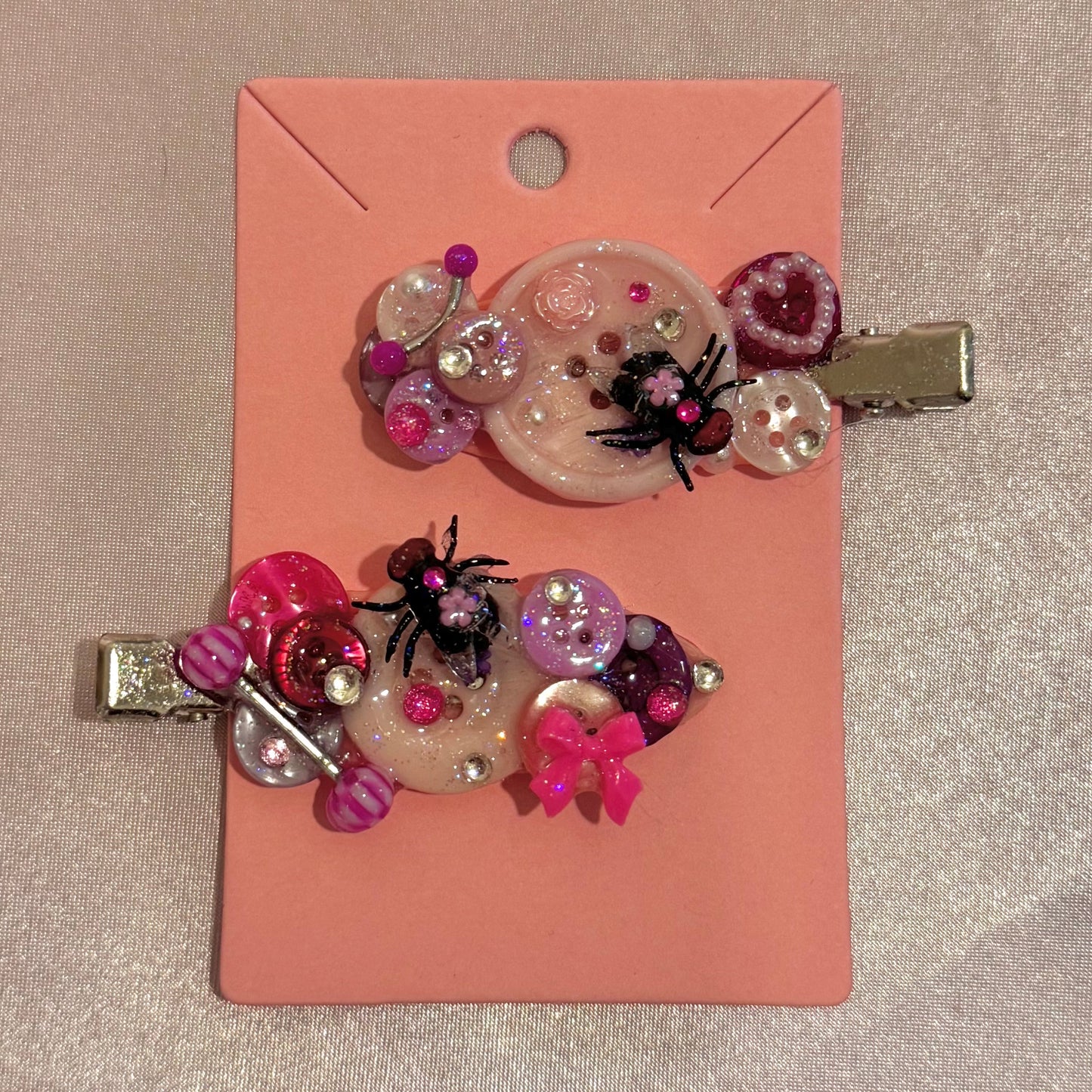 Pink n’ Purple Fly Button Baby Hair Clips