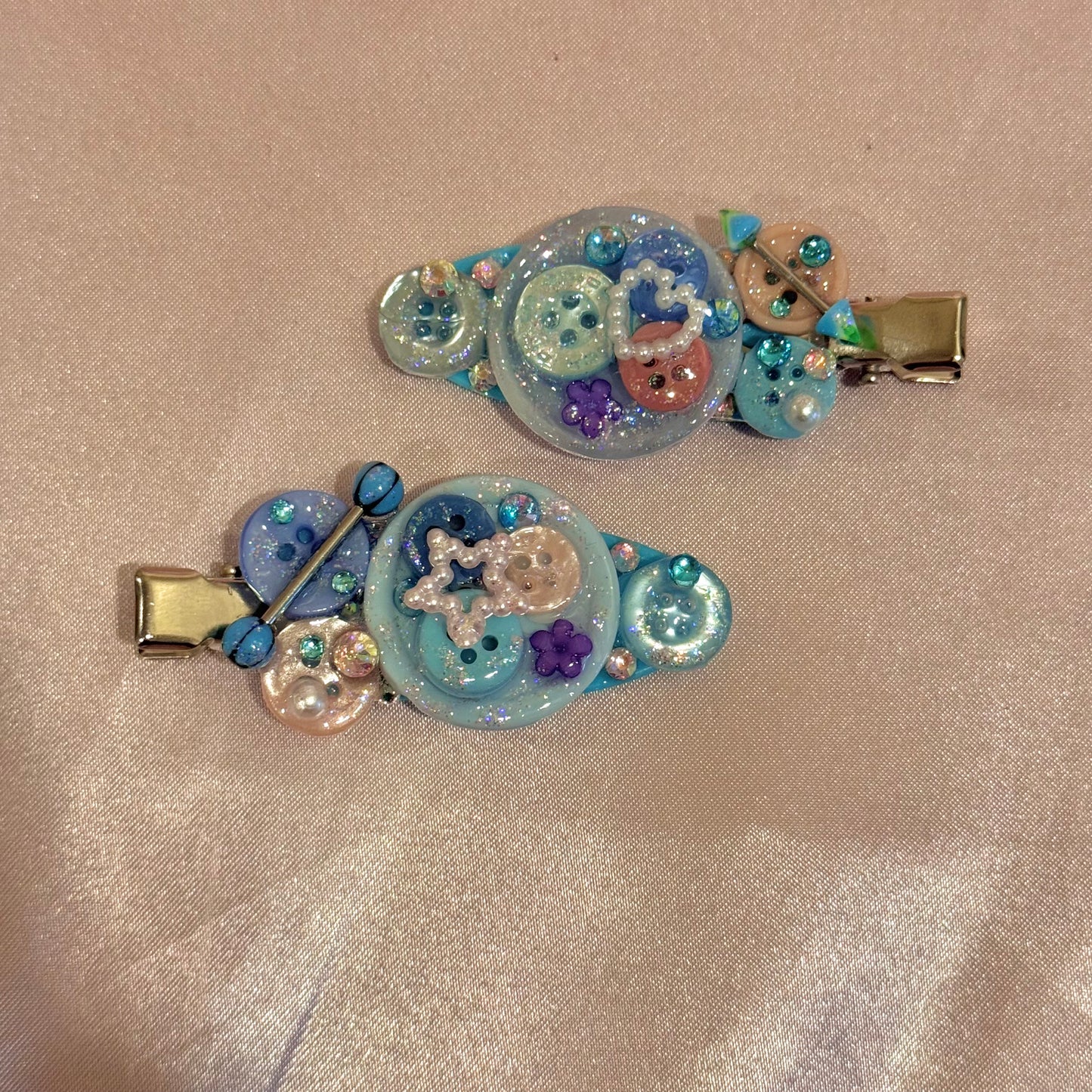 Blue Button Baby Hair Clips