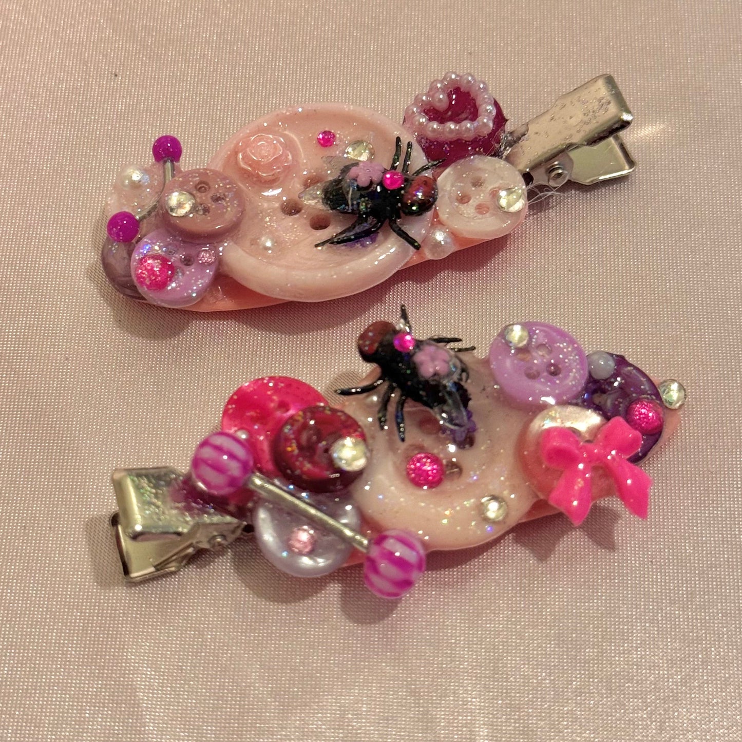 Pink n’ Purple Fly Button Baby Hair Clips