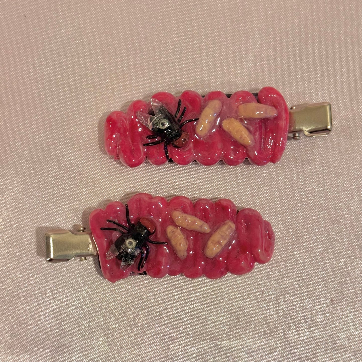 Fly & Maggots on Guts Hair Clip Duo