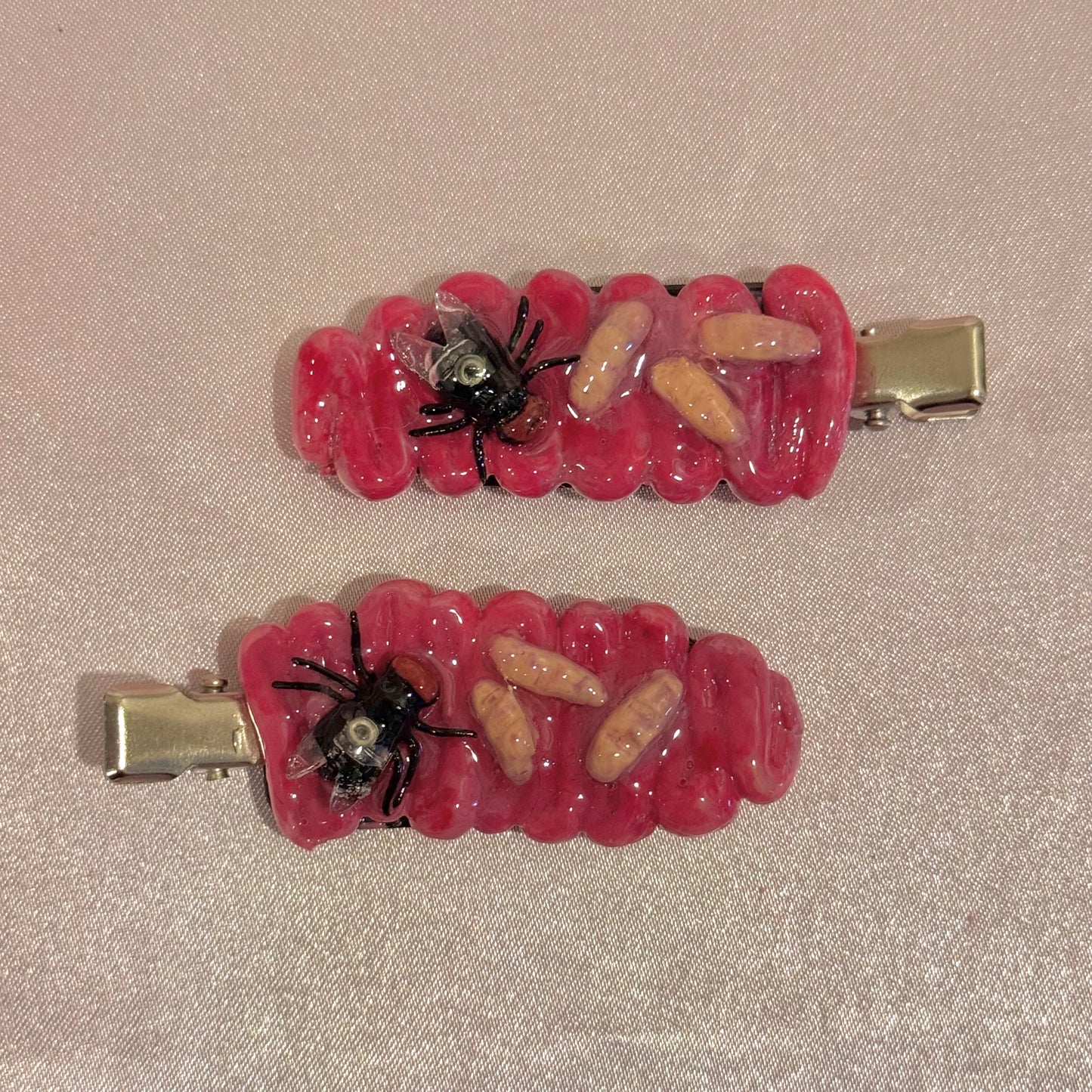 Fly & Maggots on Guts Hair Clip Duo