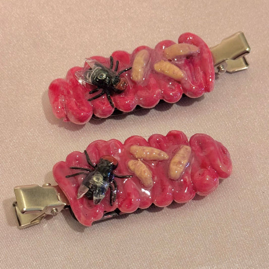 Fly & Maggots on Guts Hair Clip Duo