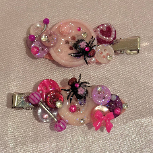 Pink n’ Purple Fly Button Baby Hair Clips