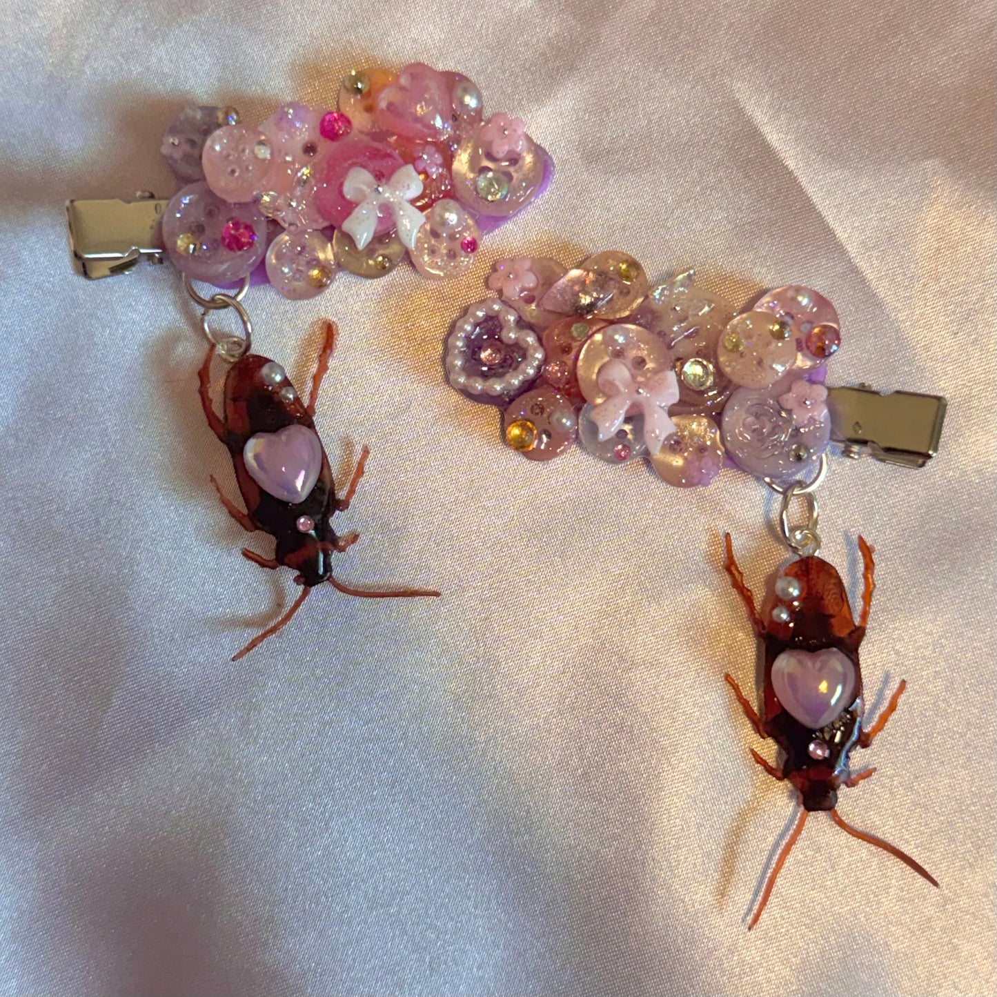 Pink Roach Button Baby Hair Clips