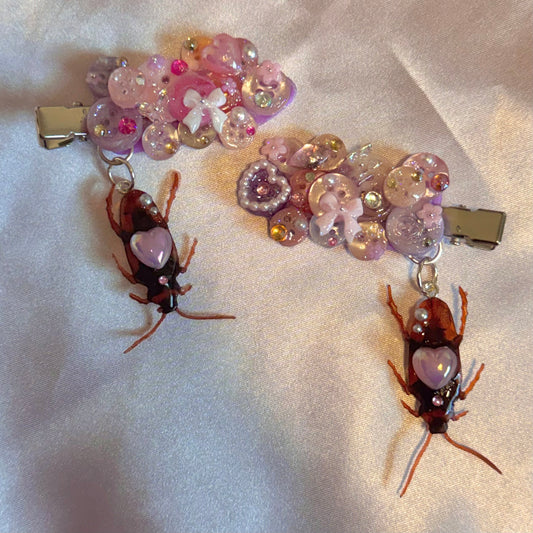 Pink Roach Button Baby Hair Clips