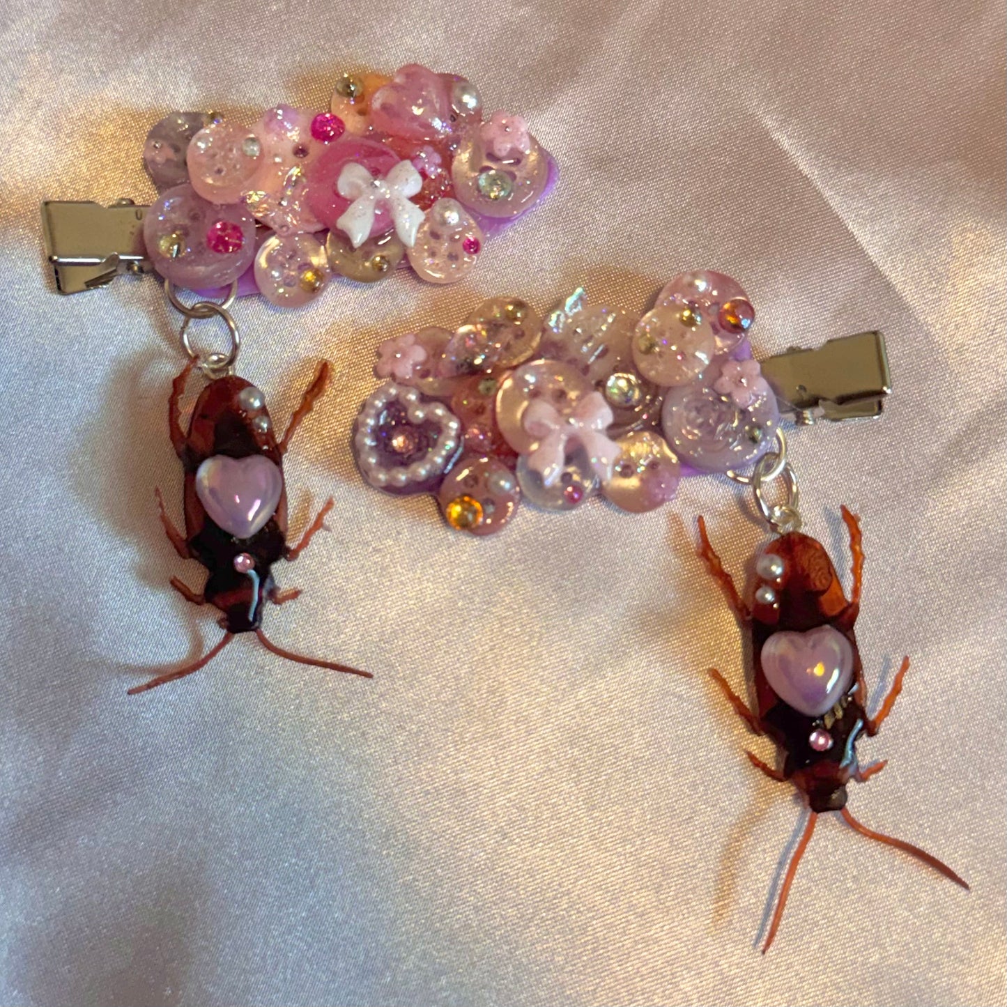 Pink Roach Button Baby Hair Clips