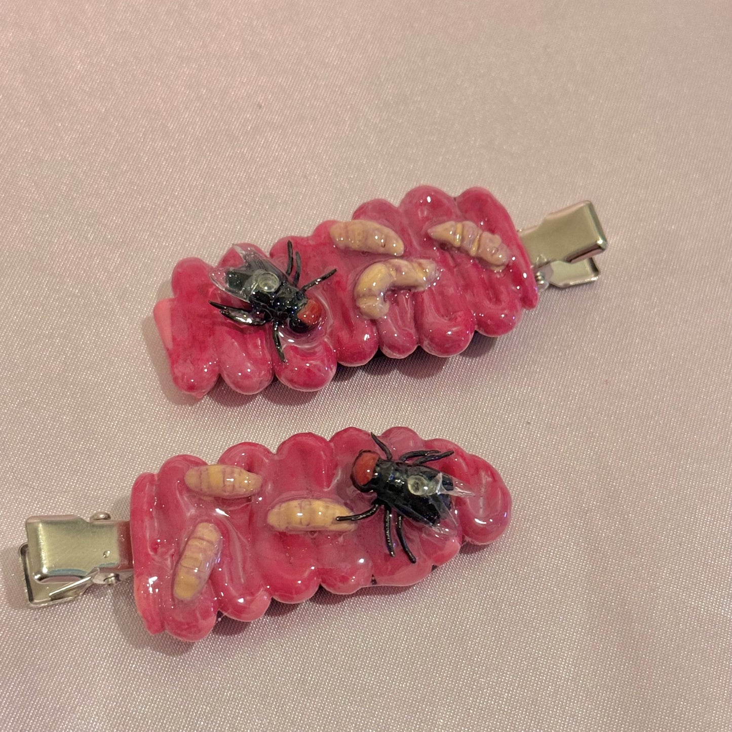 Fly & Maggots on Guts Hair Clip Duo